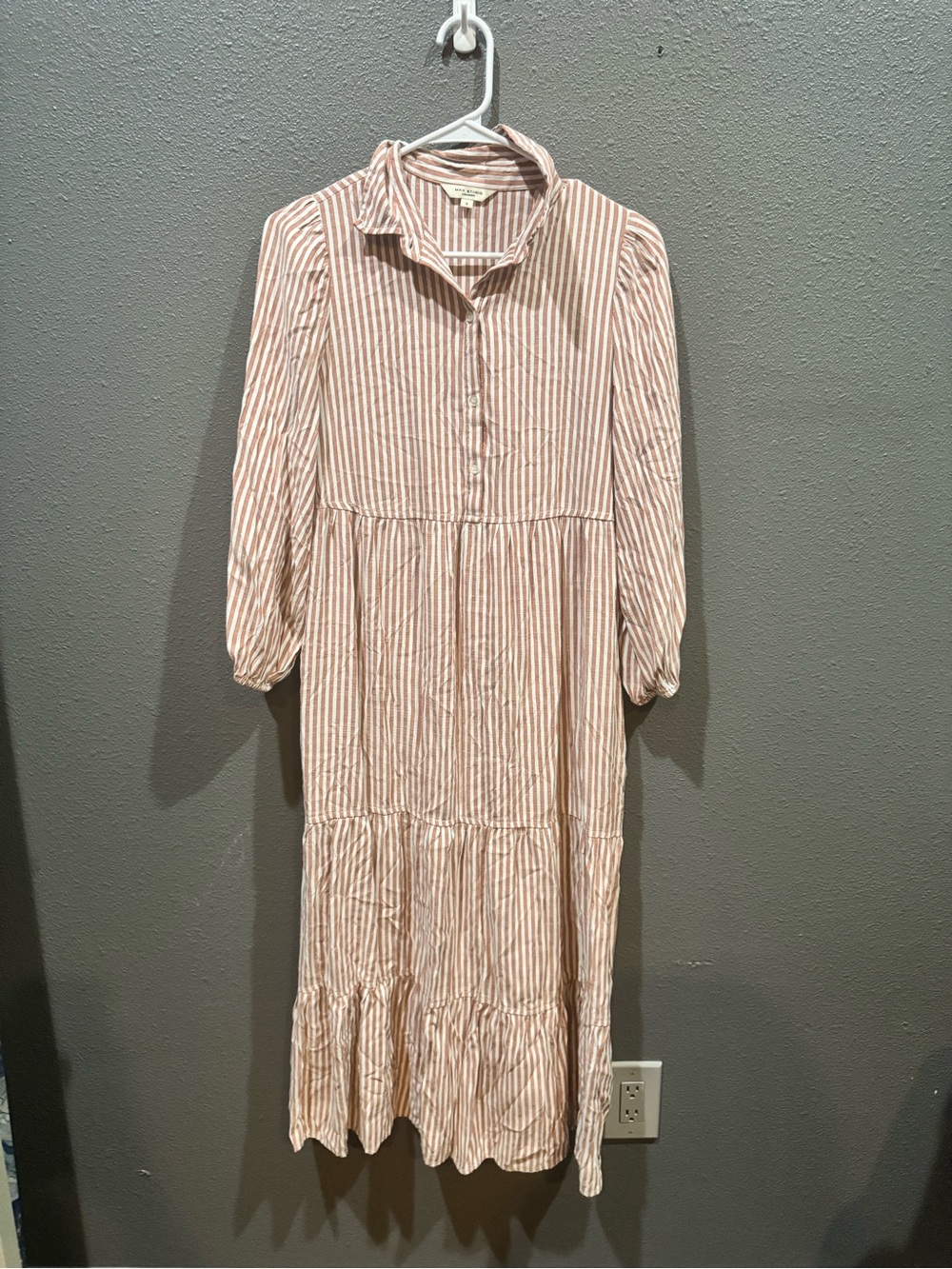 Max Studio Pink & White Striped Maxi Shirt Dress
